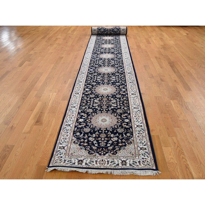 3'0" x 18'0" New Hand Knotted Blue Wool Runner Oriental Rug - MOA10266228