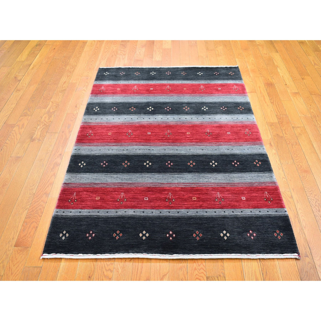 4'0" x 6'1" New Hand Loomed Black Wool Rectangle Oriental Rug - MOA10266239