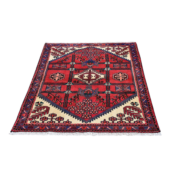 3'5" x 4'10" Vintage Hand Knotted Red Wool Rectangle Oriental Rug - MOA10266326