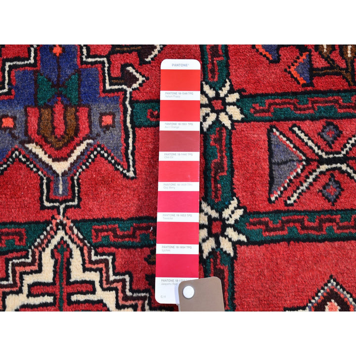 3'5" x 4'10" Vintage Hand Knotted Red Wool Rectangle Oriental Rug - MOA10266326