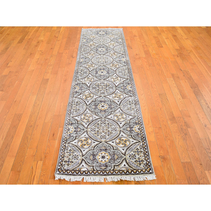 2'6" x 10'1" New Hand Knotted Brown Wool & Silk Runner Oriental Rug - MOA10266356