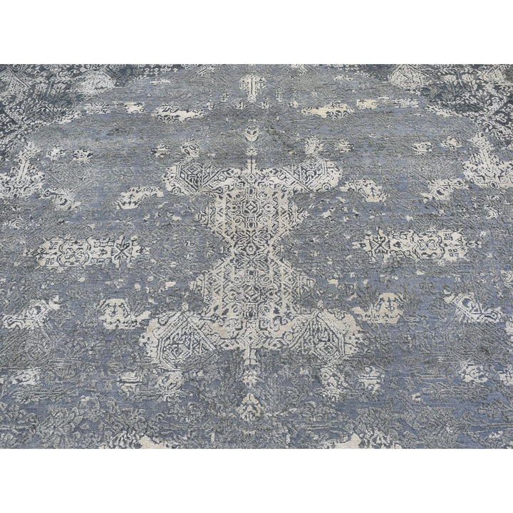 12'0" x 15'1" New Hand Knotted Grey Wool & Pure Silk Rectangle Oriental Rug - MOA10266364