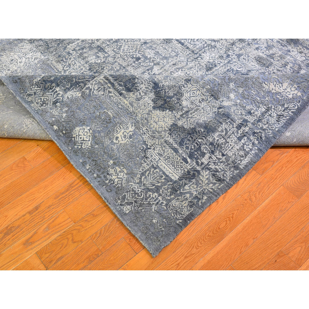 12'0" x 15'1" New Hand Knotted Grey Wool & Pure Silk Rectangle Oriental Rug - MOA10266364