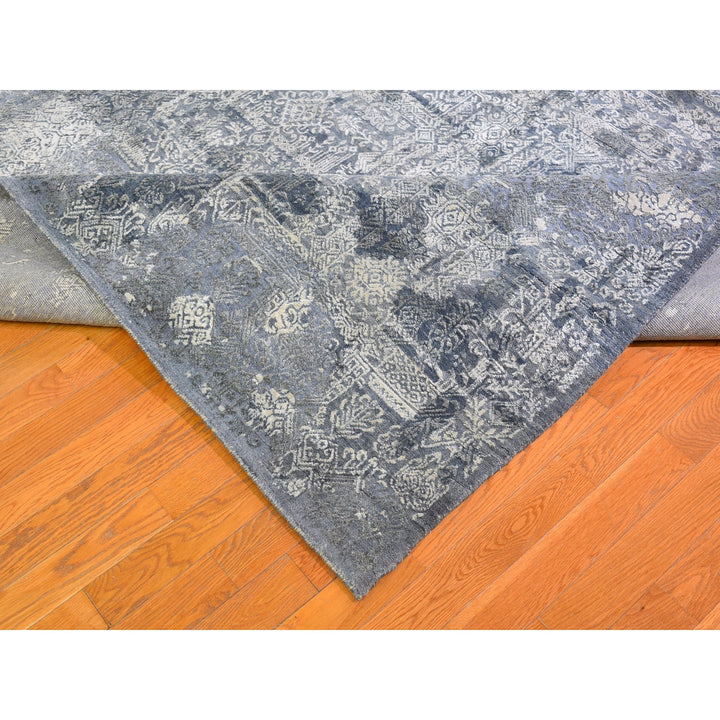 12'0" x 15'1" New Hand Knotted Grey Wool & Pure Silk Rectangle Oriental Rug - MOA10266364