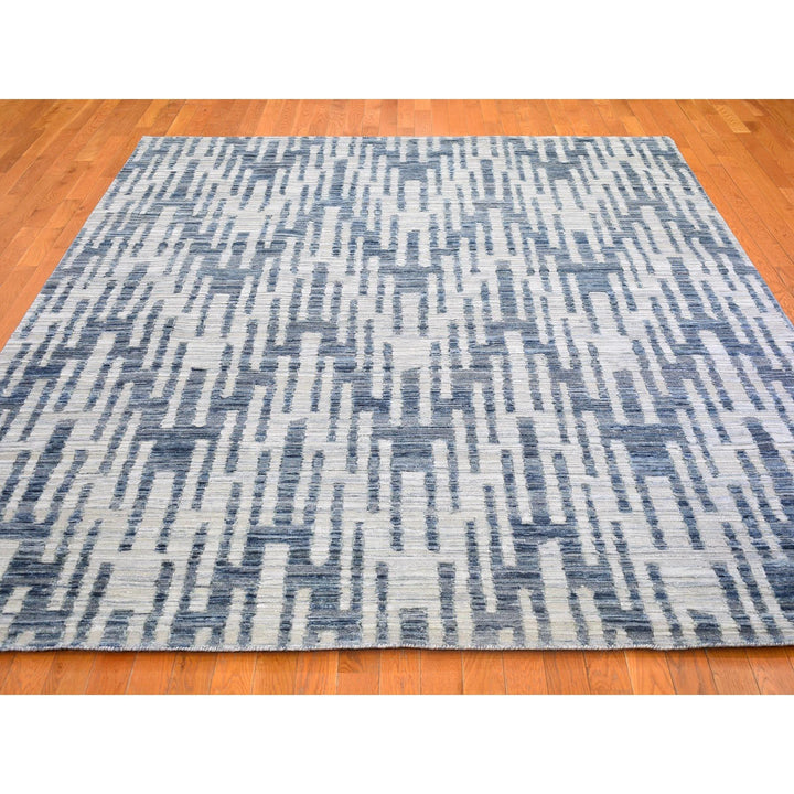 8'0" x 10'0" New Hand Knotted Blue Wool & Silk Rectangle Oriental Rug - MOA10266377