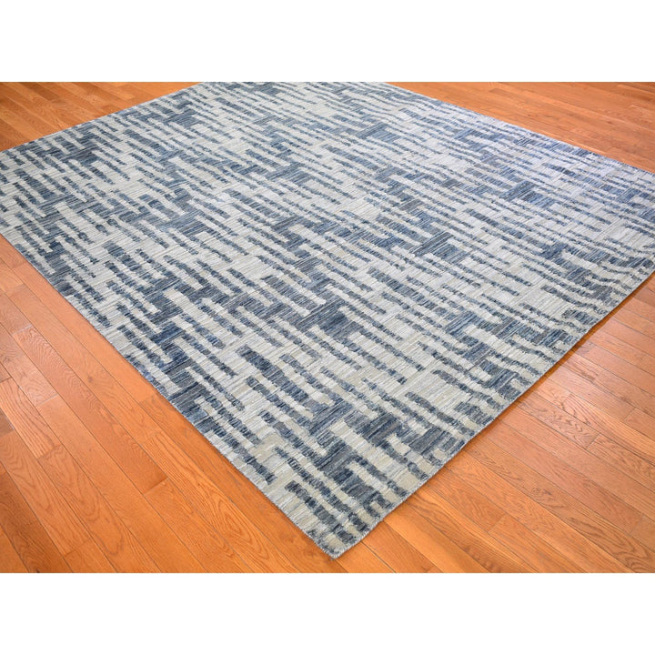 8'0" x 10'0" New Hand Knotted Blue Wool & Silk Rectangle Oriental Rug - MOA10266377