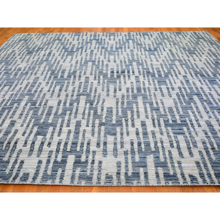 12'0" x 12'0" New Hand Knotted Blue Wool & Silk Rectangle Oriental Rug - MOA10266386