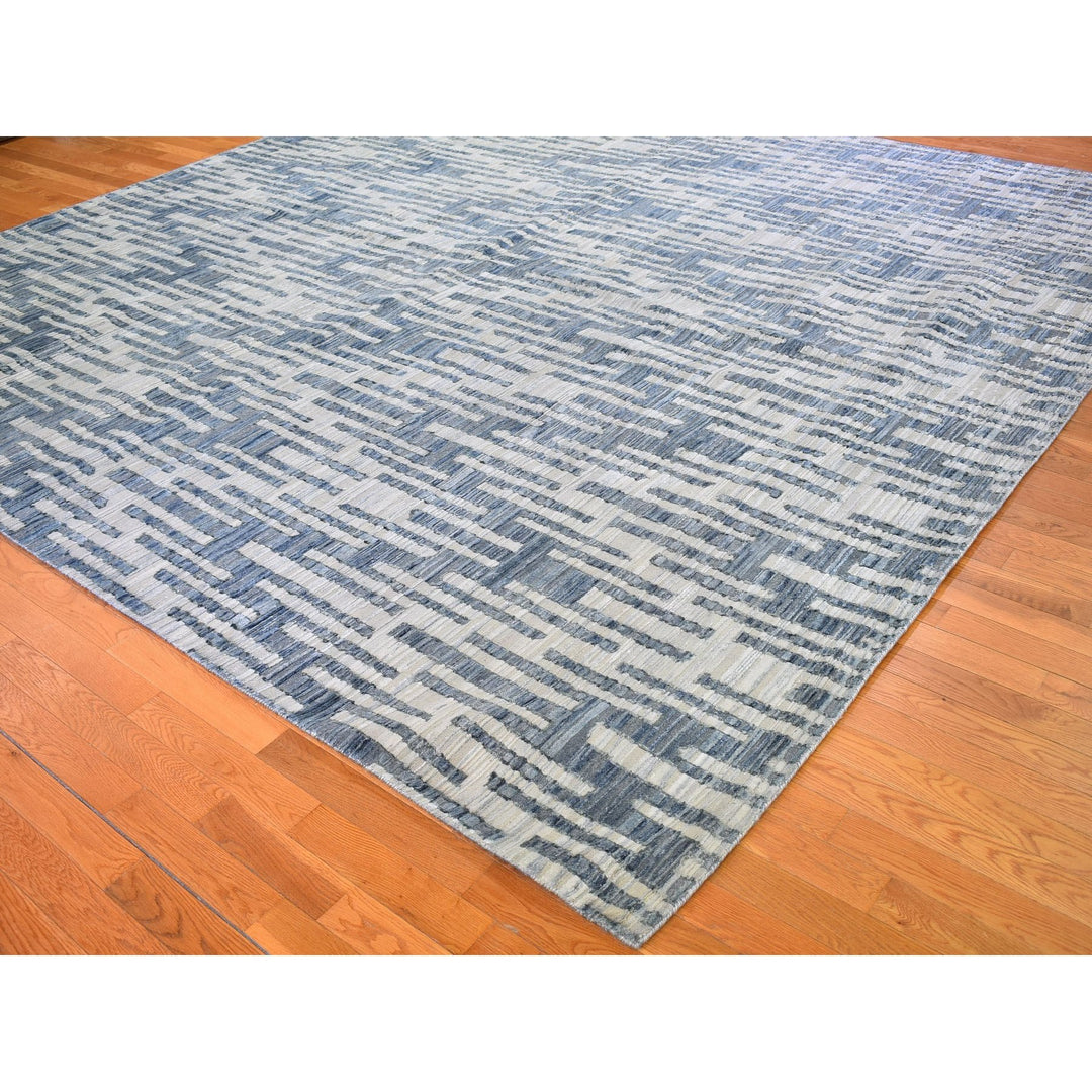 12'0" x 12'0" New Hand Knotted Blue Wool & Silk Rectangle Oriental Rug - MOA10266386