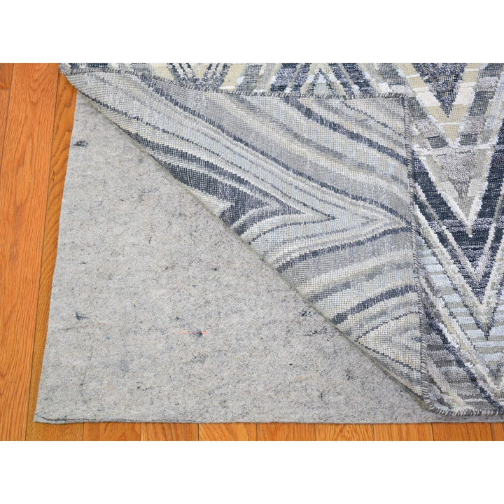 11'10" x 15'0" New Hand Knotted Grey Wool & Silk Rectangle Oriental Rug - MOA10266387