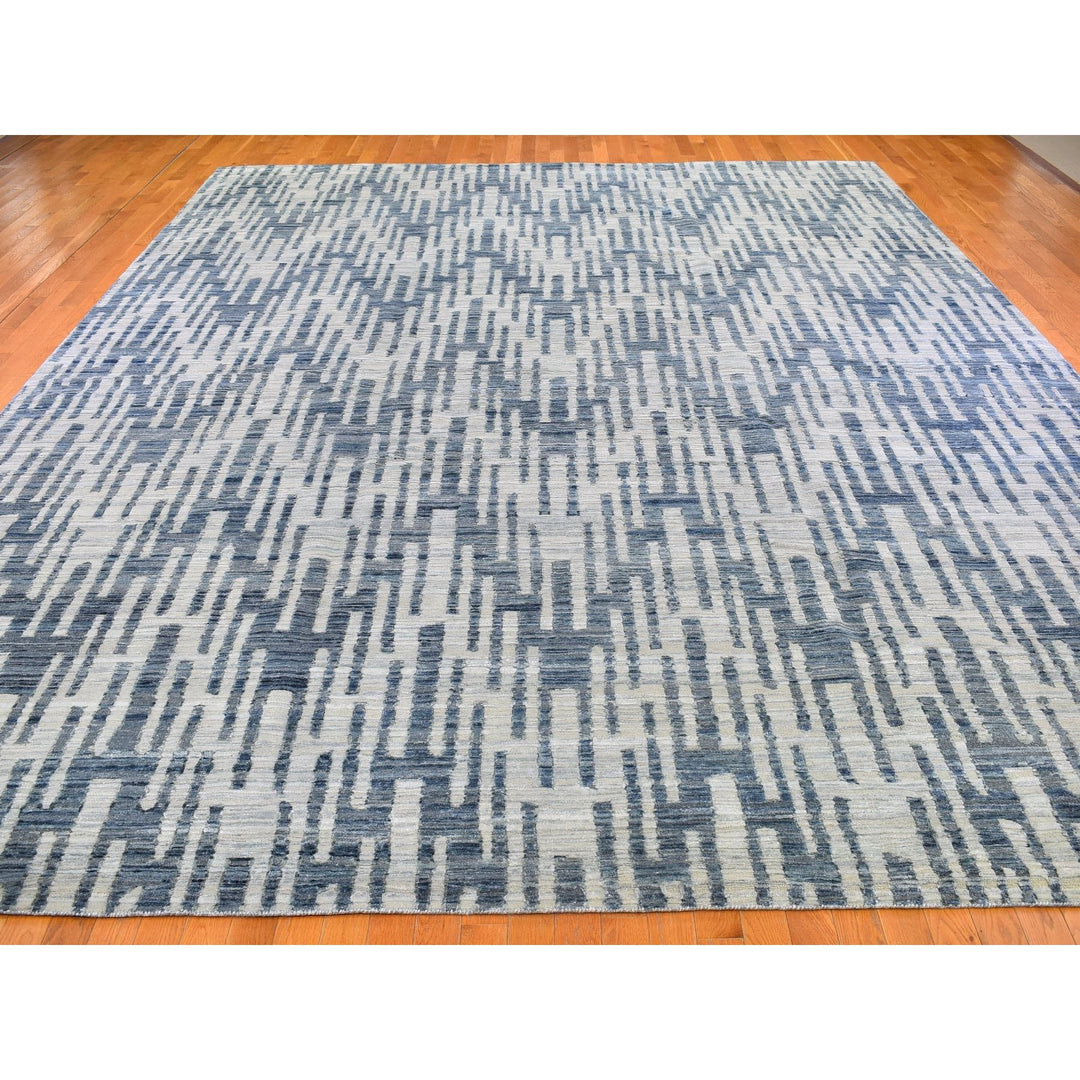 12'1" x 15'3" New Hand Knotted Blue Wool & Silk Rectangle Oriental Rug - MOA10266389