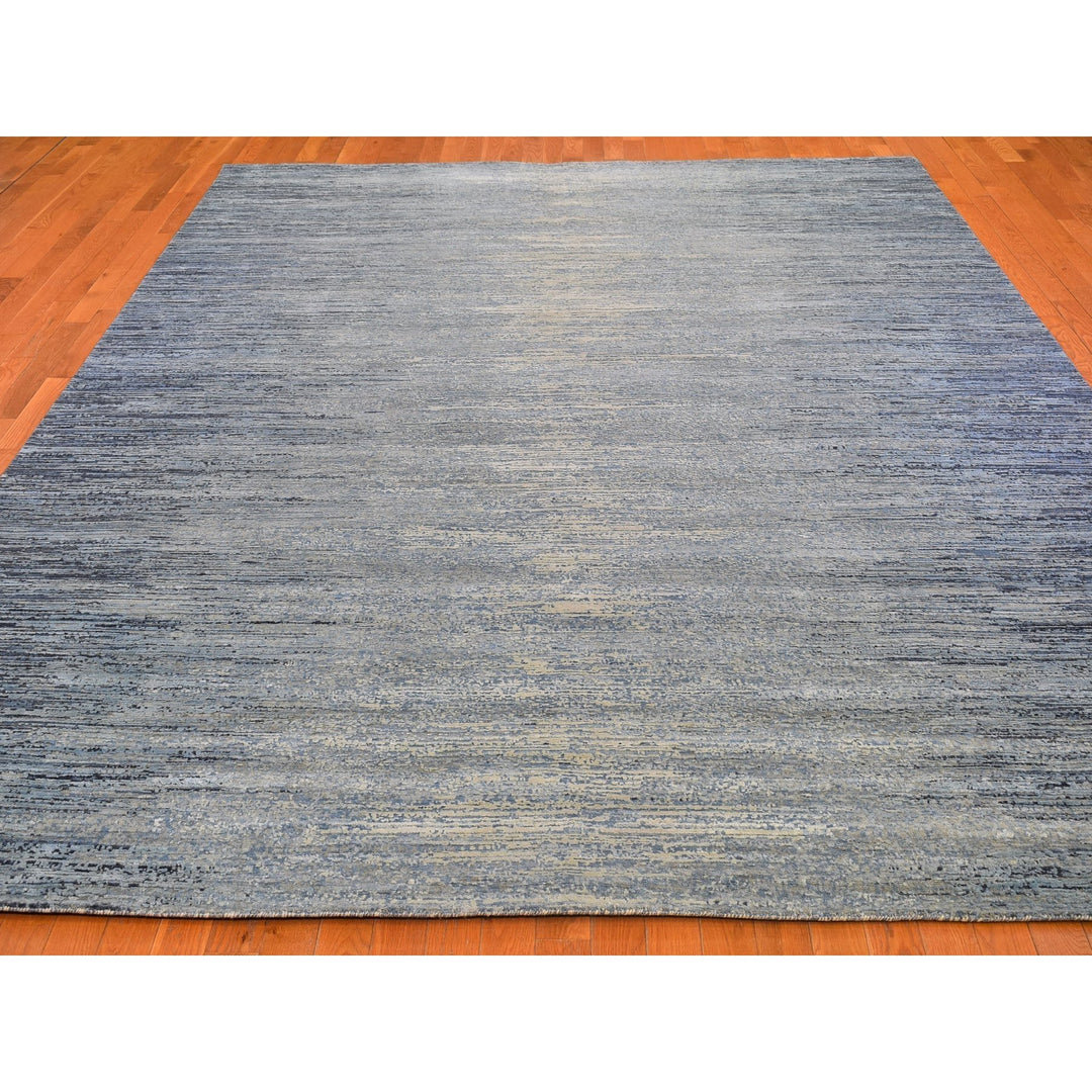 9'1" x 12'2" New Hand Knotted Blue Wool Rectangle Oriental Rug - MOA10266391