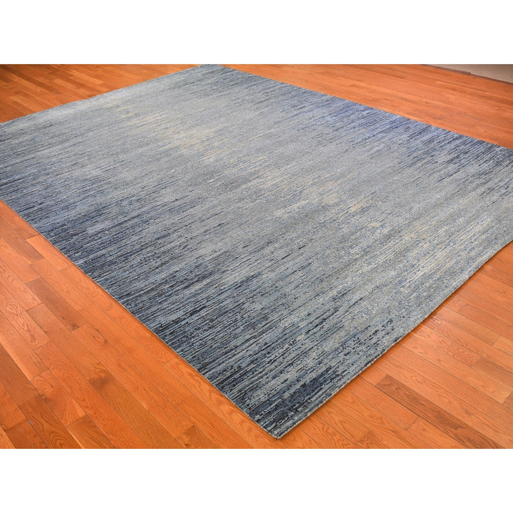 9'1" x 12'2" New Hand Knotted Blue Wool Rectangle Oriental Rug - MOA10266391