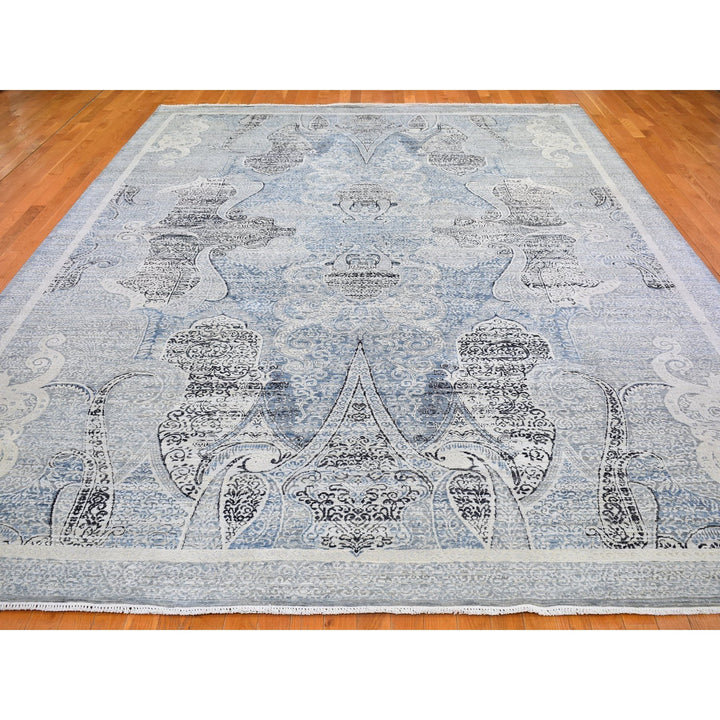 10'3" x 14'3" New Hand Knotted Blue Wool & Silk Rectangle Oriental Rug - MOA10266392