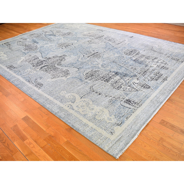 10'3" x 14'3" New Hand Knotted Blue Wool & Silk Rectangle Oriental Rug - MOA10266392