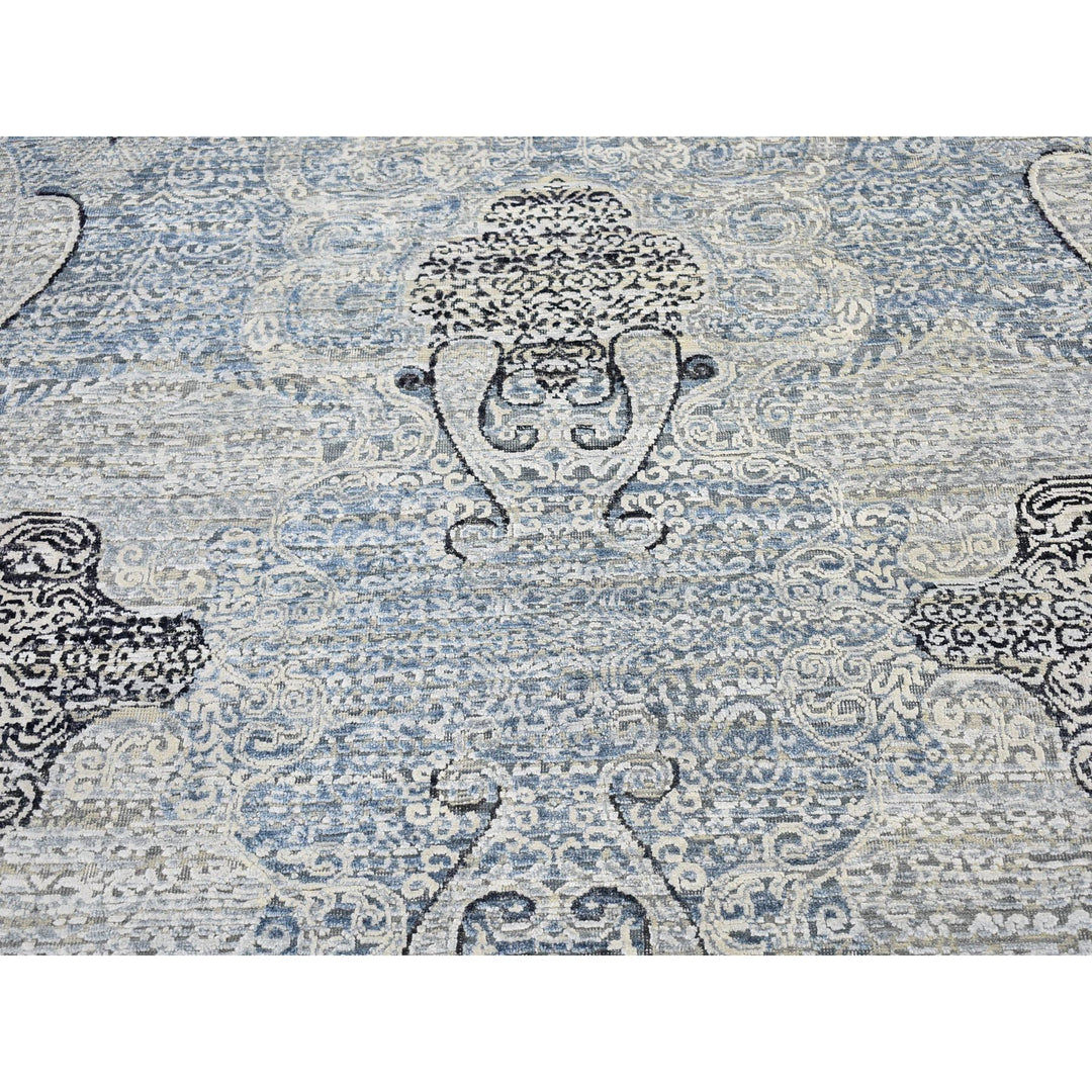 10'3" x 14'3" New Hand Knotted Blue Wool & Silk Rectangle Oriental Rug - MOA10266392