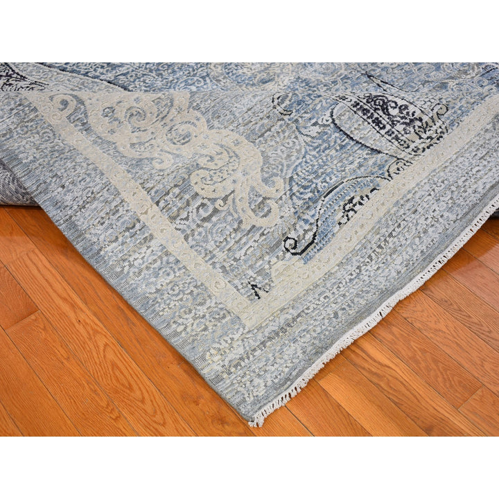 10'3" x 14'3" New Hand Knotted Blue Wool & Silk Rectangle Oriental Rug - MOA10266392