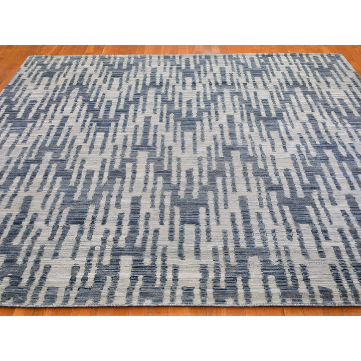 10'0" x 10'0" New Hand Knotted Blue Wool & Silk Square Oriental Rug - MOA10266400