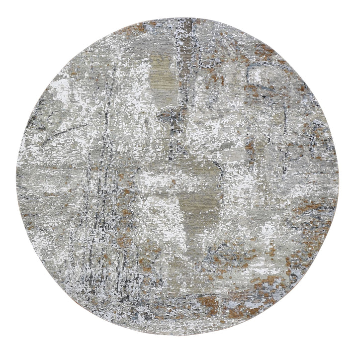 6'0" x 6'0" New Hand Knotted Grey Wool Round Oriental Rug - MOA10266434