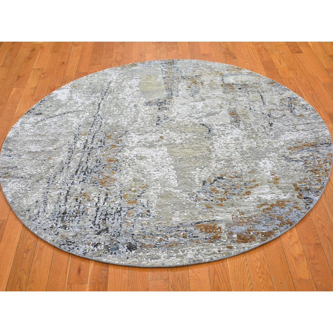 6'0" x 6'0" New Hand Knotted Grey Wool Round Oriental Rug - MOA10266434