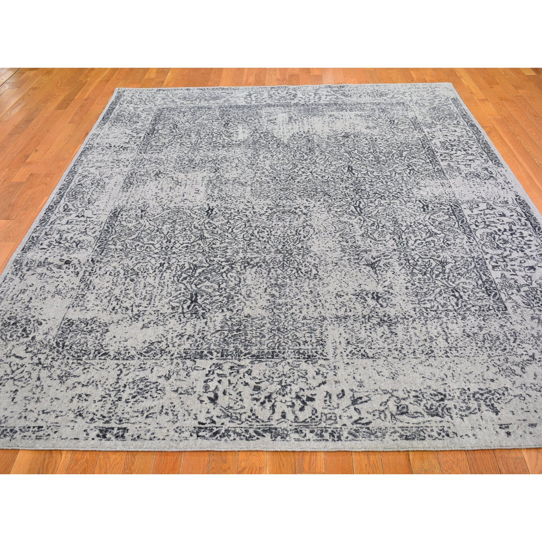 7'10" x 9'9" New Hand Loomed Grey Wool & Silk Rectangle Oriental Rug - MOA10266438