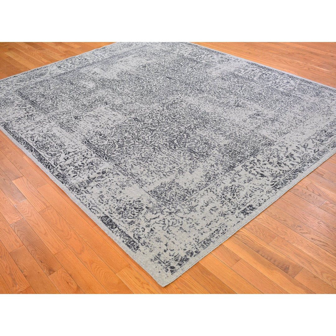 7'10" x 9'9" New Hand Loomed Grey Wool & Silk Rectangle Oriental Rug - MOA10266438