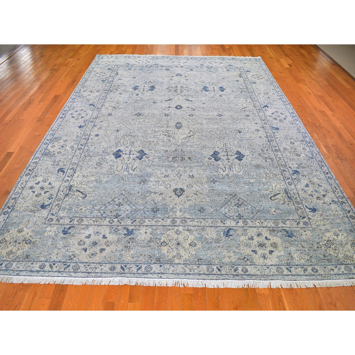 9'10" x 14'2" New Hand Knotted Ivory Wool & Silk Rectangle Oriental Rug - MOA10266446