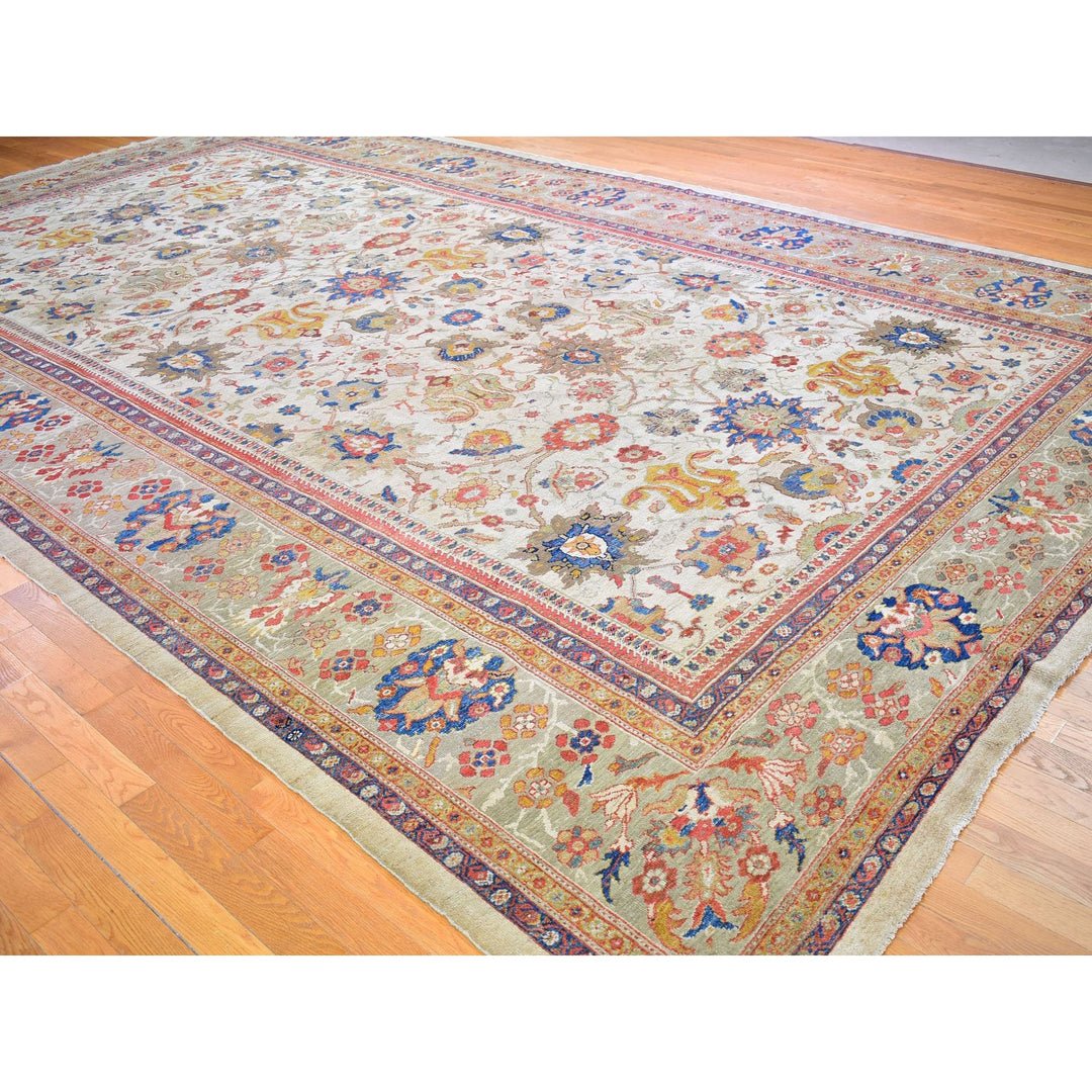 12'0" x 21'0" Vintage Hand Knotted Beige Wool Rectangle Oriental Rug - MOA10266457