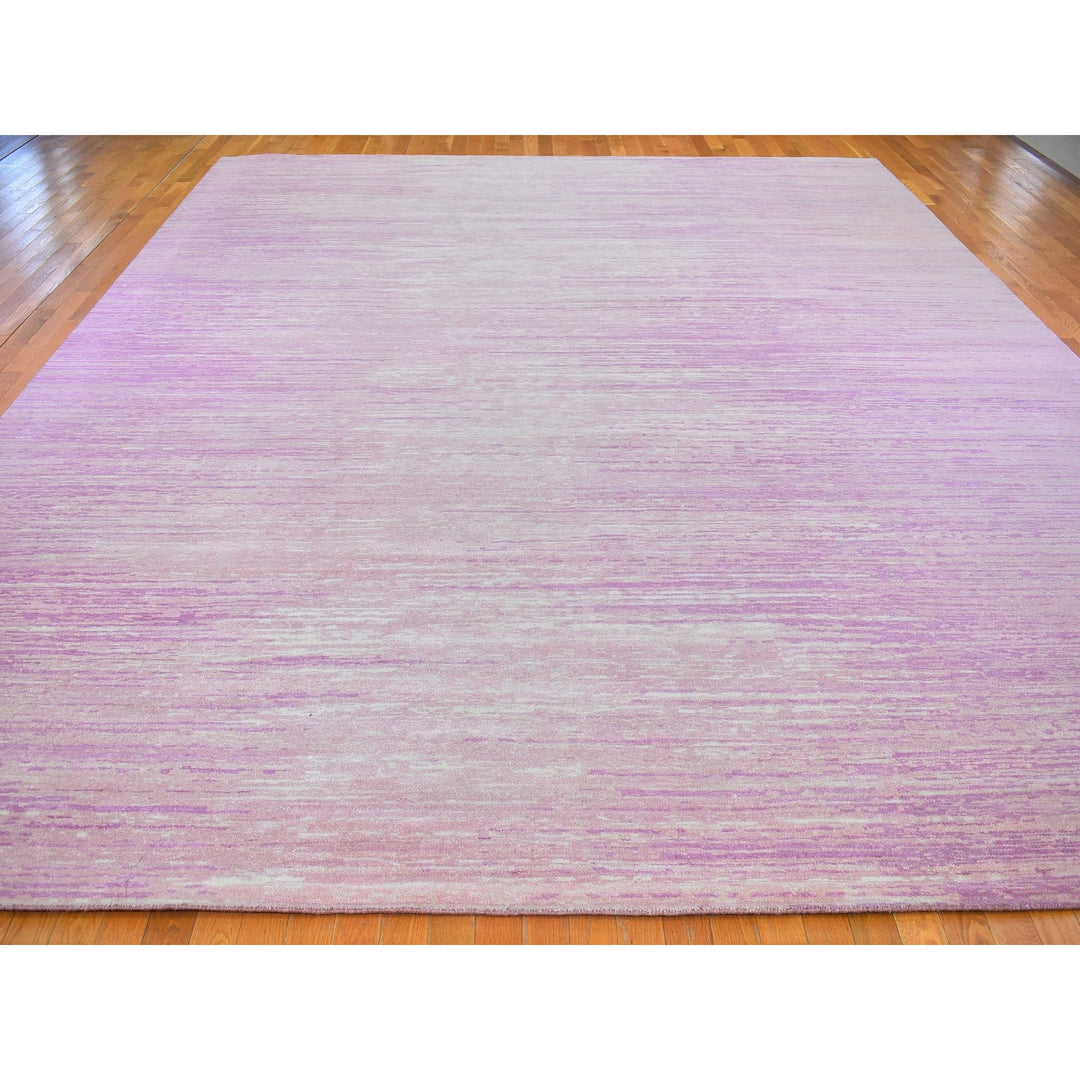 12'1" x 15'2" New Hand Knotted Pink Wool Rectangle Oriental Rug - MOA10266466