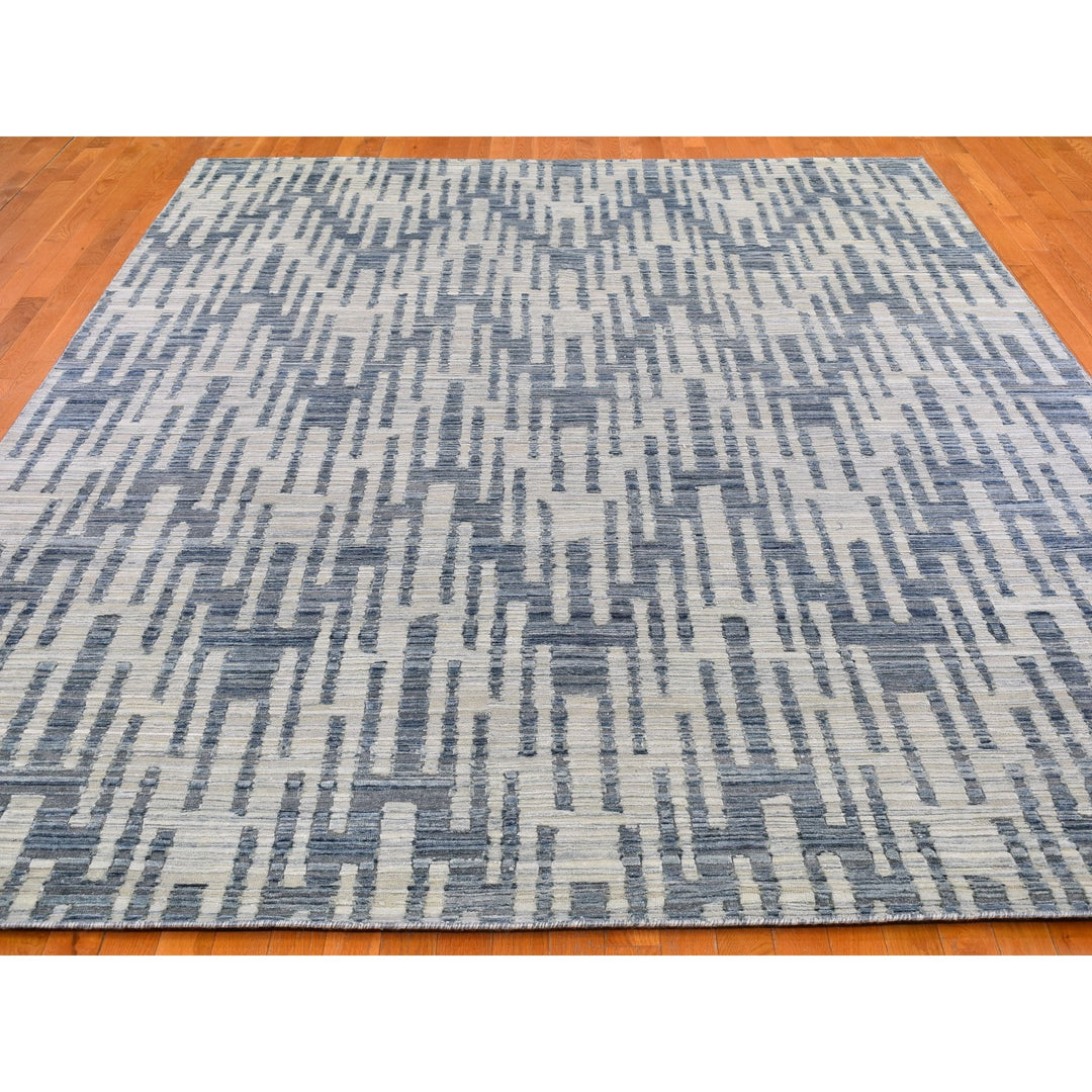 9'0" x 12'2" New Hand Knotted Blue Wool & Silk Rectangle Oriental Rug - MOA10266471