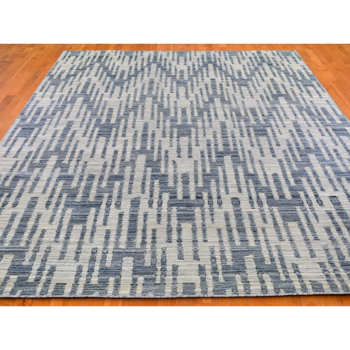 9'0" x 12'2" New Hand Knotted Blue Wool & Silk Rectangle Oriental Rug - MOA10266471