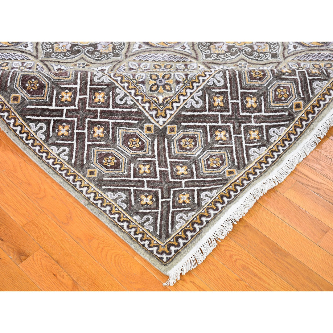 9'1" x 12'0" New Hand Knotted Brown Wool & Silk Rectangle Oriental Rug - MOA10266476