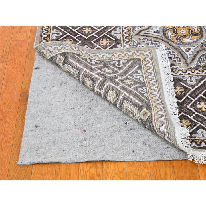 9'1" x 12'0" New Hand Knotted Brown Wool & Silk Rectangle Oriental Rug - MOA10266476