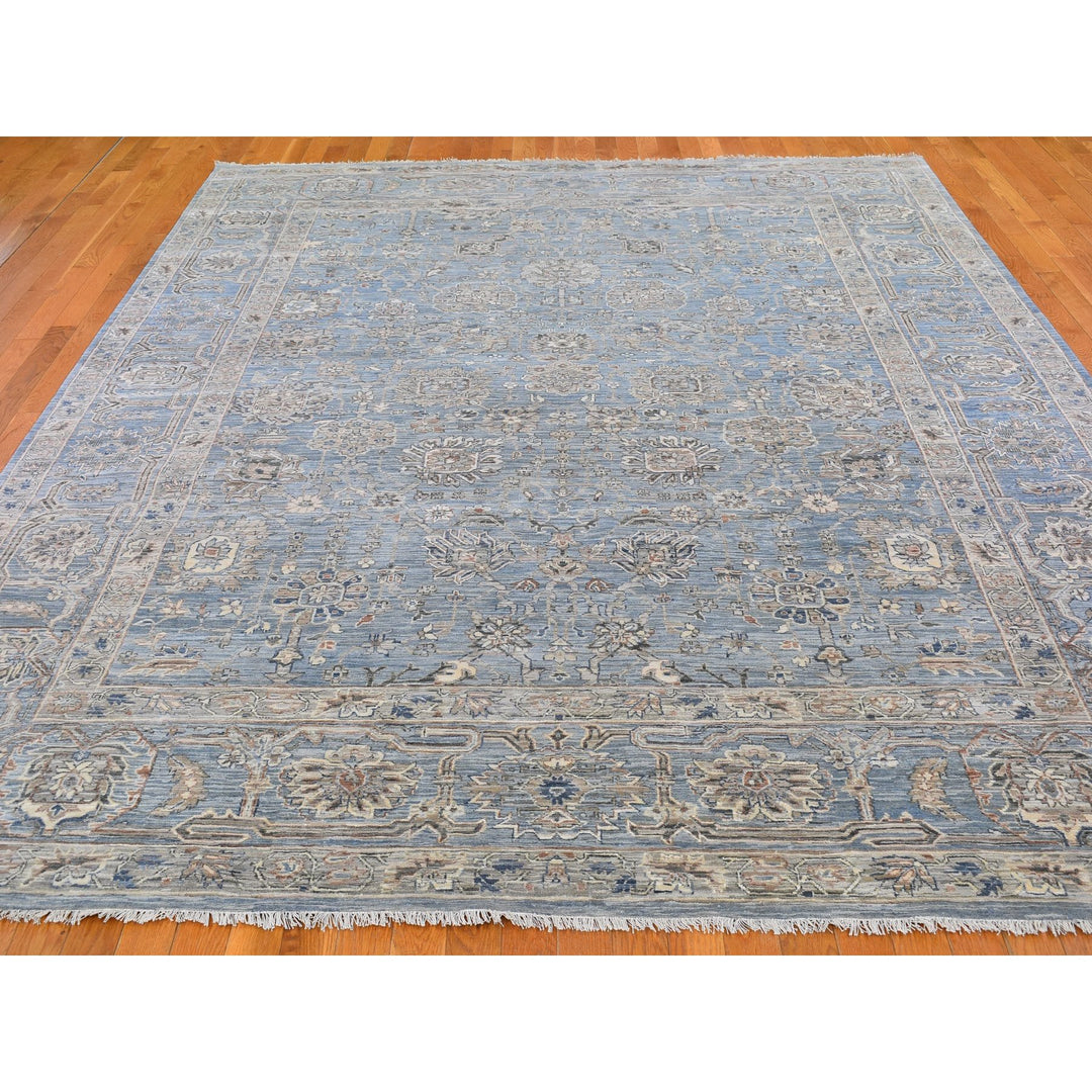 9'0" x 12'0" New Hand Knotted Blue Wool & Silk Rectangle Oriental Rug - MOA10266478