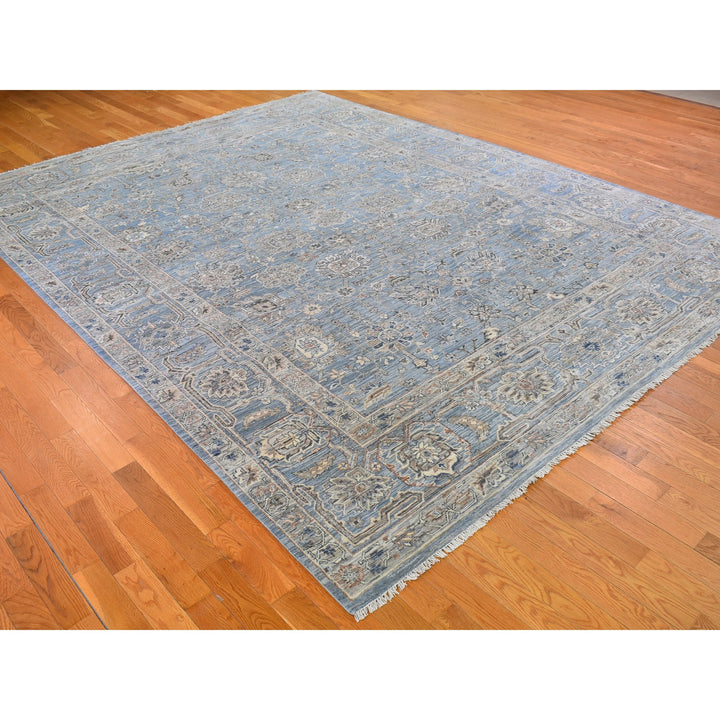 9'0" x 12'0" New Hand Knotted Blue Wool & Silk Rectangle Oriental Rug - MOA10266478