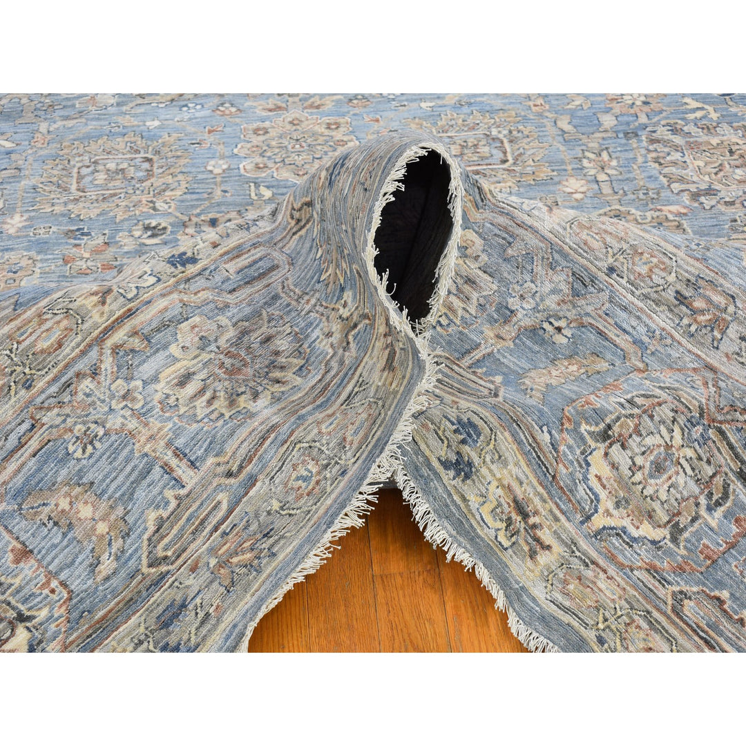 9'0" x 12'0" New Hand Knotted Blue Wool & Silk Rectangle Oriental Rug - MOA10266478