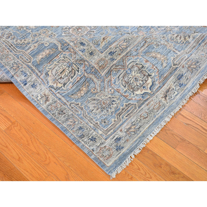 9'0" x 12'0" New Hand Knotted Blue Wool & Silk Rectangle Oriental Rug - MOA10266478