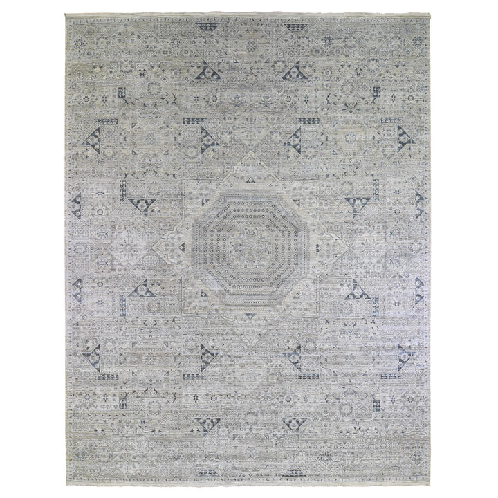 12'0" x 15'2" New Hand Knotted Grey Wool & Silk Rectangle Oriental Rug - MOA10266480