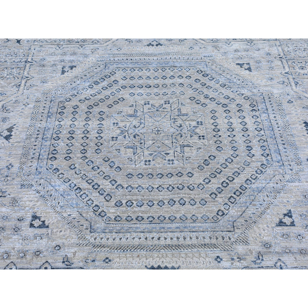 12'0" x 15'2" New Hand Knotted Grey Wool & Silk Rectangle Oriental Rug - MOA10266480