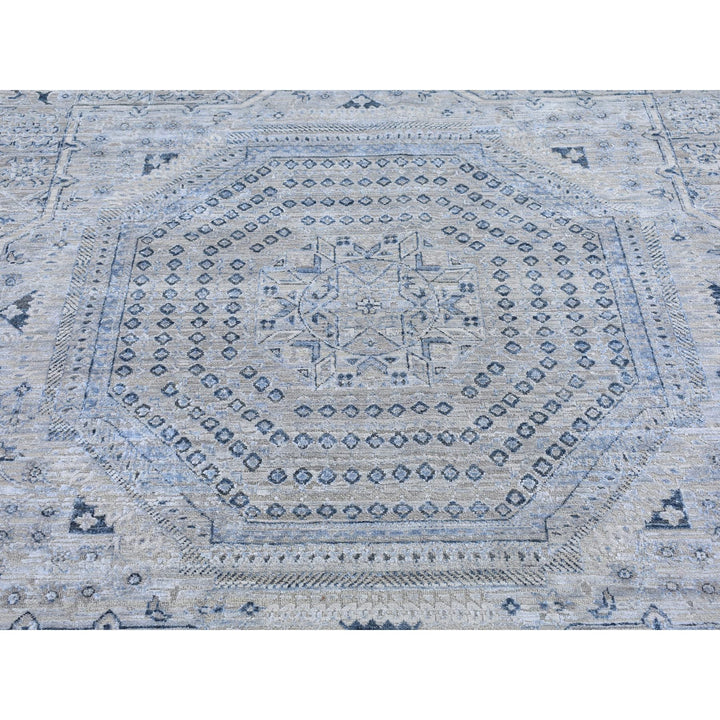 12'0" x 15'2" New Hand Knotted Grey Wool & Silk Rectangle Oriental Rug - MOA10266480