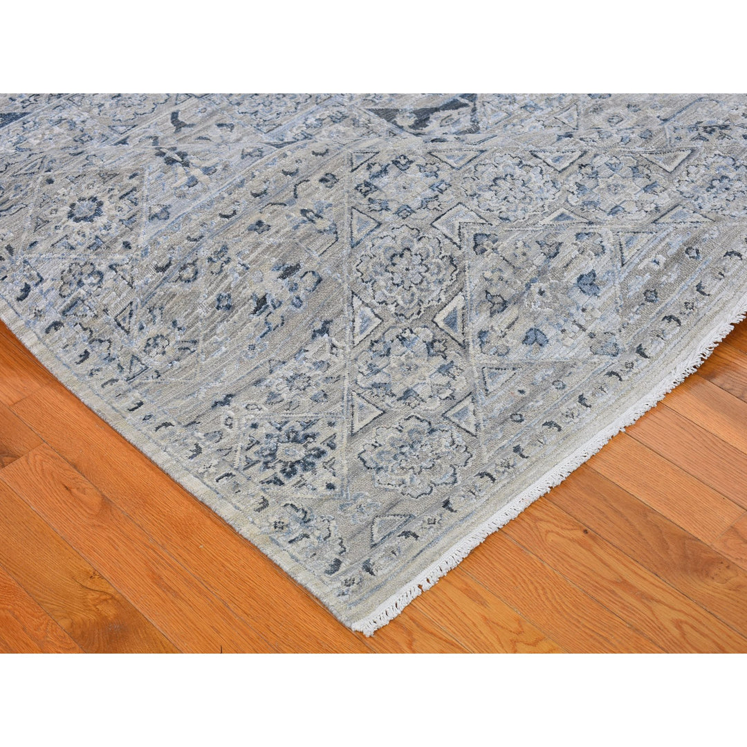 12'0" x 15'2" New Hand Knotted Grey Wool & Silk Rectangle Oriental Rug - MOA10266480