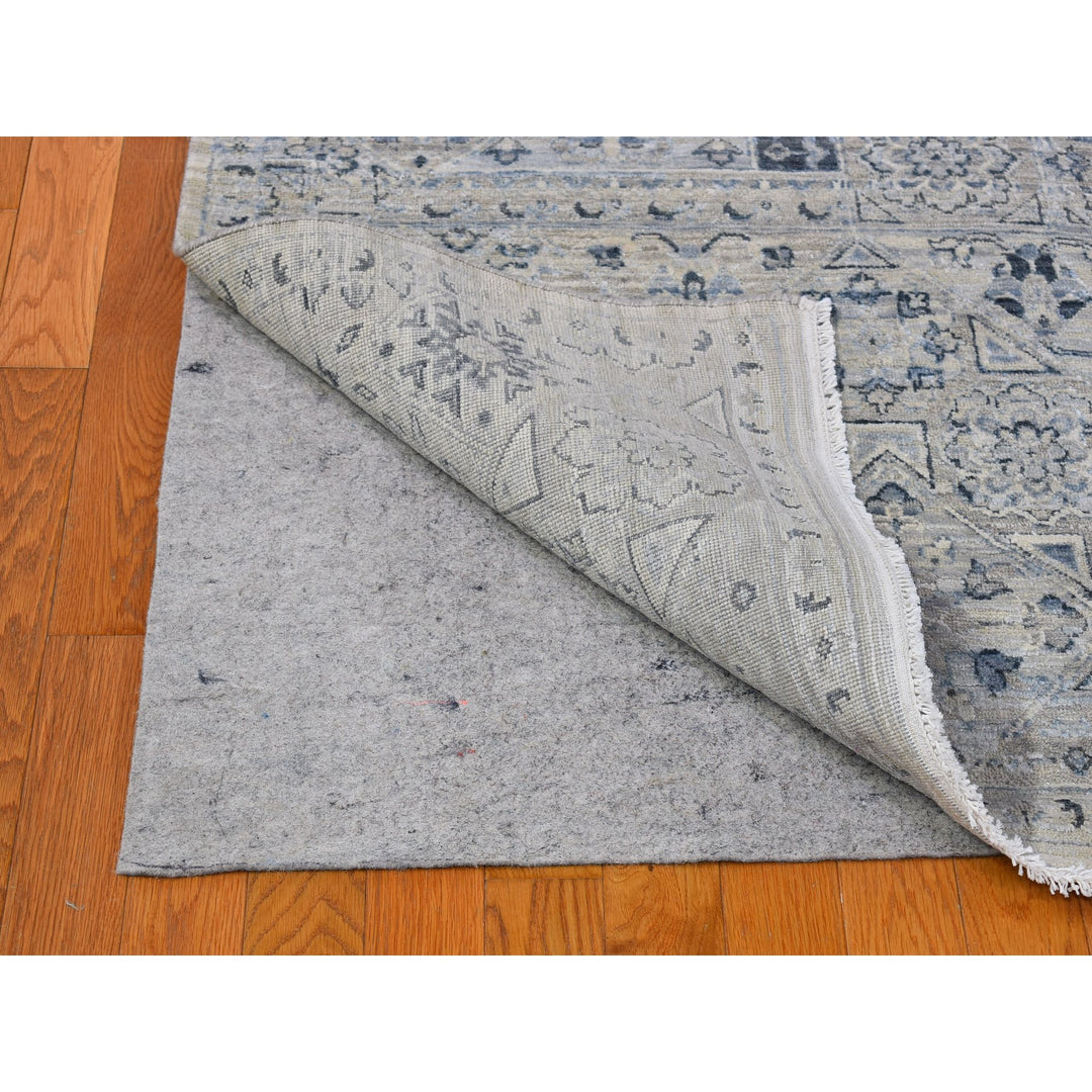 12'0" x 15'2" New Hand Knotted Grey Wool & Silk Rectangle Oriental Rug - MOA10266480