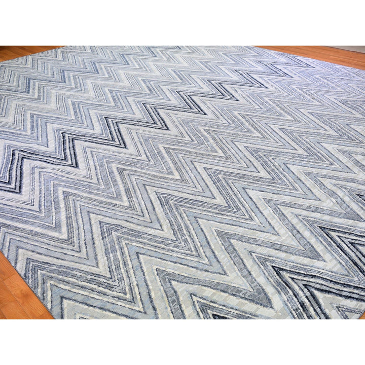 14'1" x 18'1" New Hand Knotted Grey Wool & Silk Rectangle Oriental Rug - MOA10266488