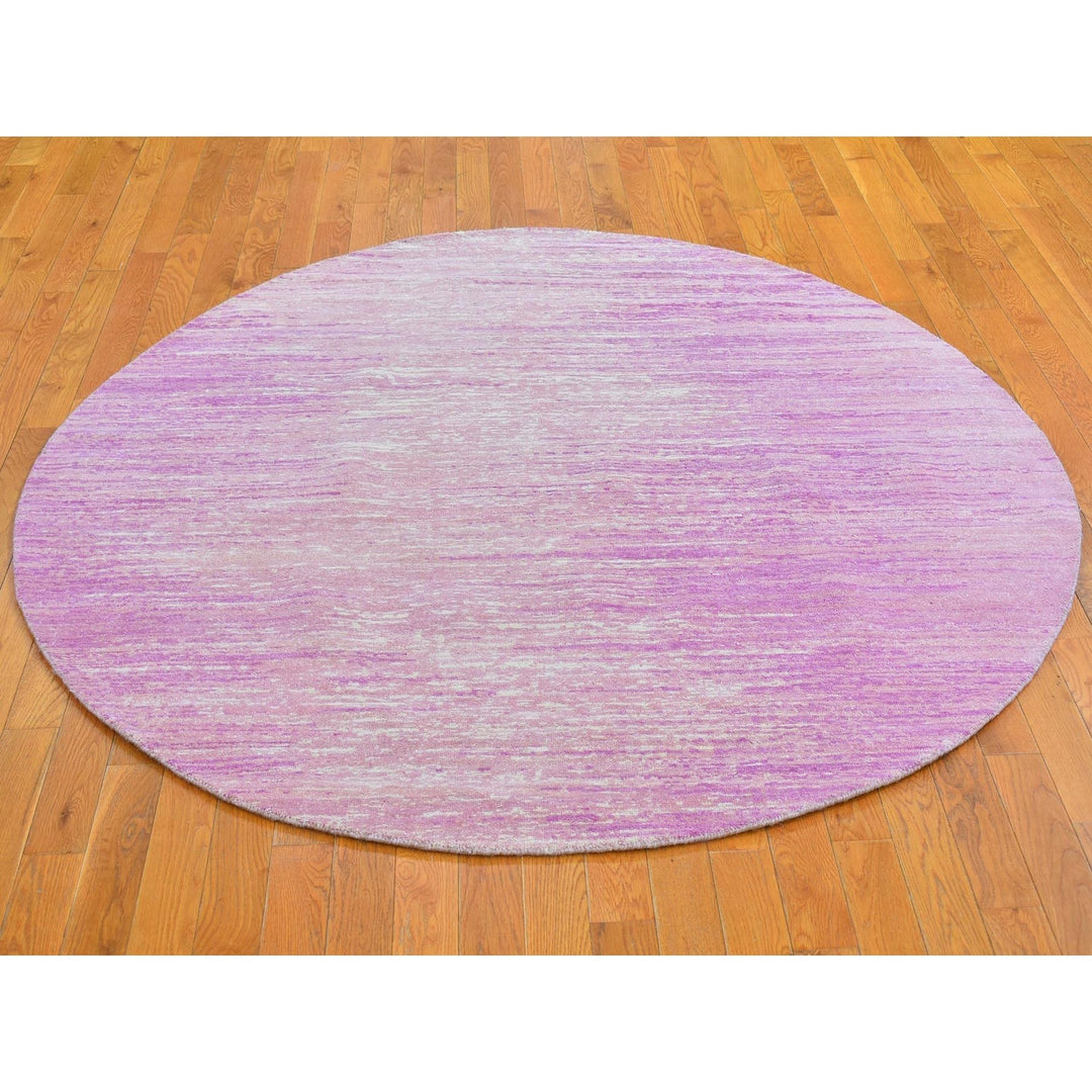 6'0" x 6'0" New Hand Knotted Pink Wool Round Oriental Rug - MOA10266499