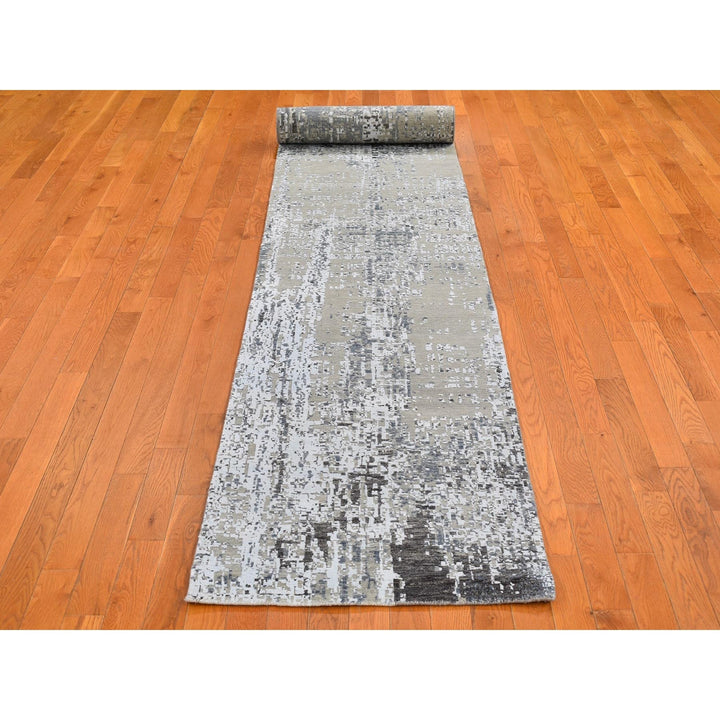 2'6" x 12'0" New Hand Knotted Grey Wool Runner Oriental Rug - MOA10266503