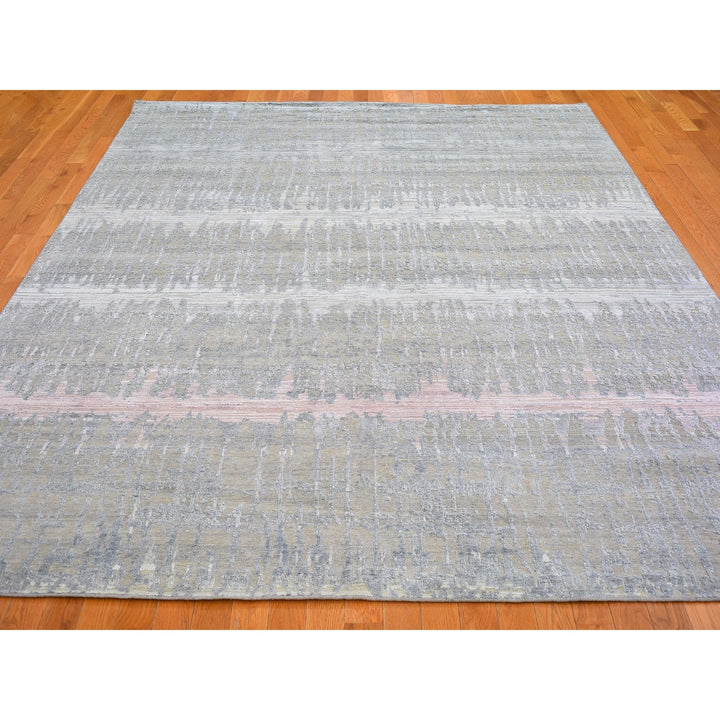 8'0" x 10'3" New Hand Knotted Grey Wool & Silk Rectangle Oriental Rug - MOA10266543