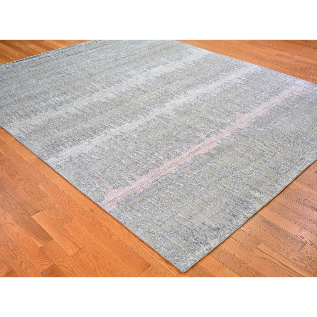 8'0" x 10'3" New Hand Knotted Grey Wool & Silk Rectangle Oriental Rug - MOA10266543