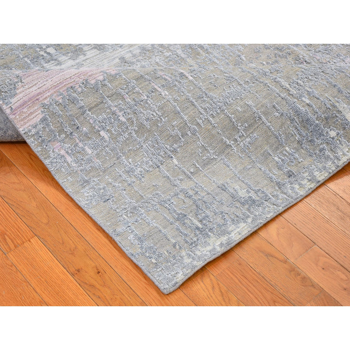 8'0" x 10'3" New Hand Knotted Grey Wool & Silk Rectangle Oriental Rug - MOA10266543