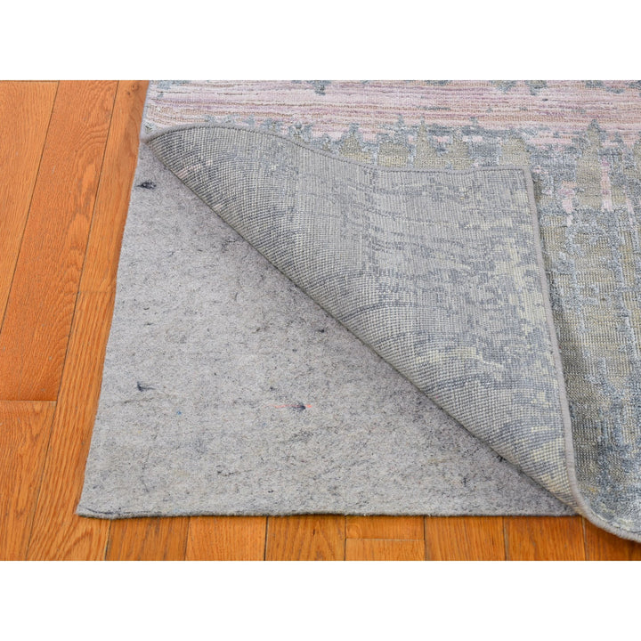 8'0" x 10'3" New Hand Knotted Grey Wool & Silk Rectangle Oriental Rug - MOA10266543