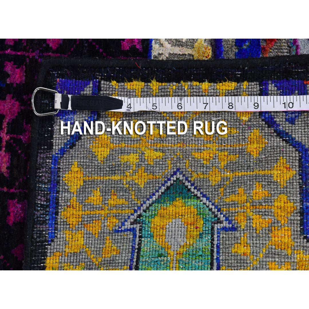 4'1" x 12'3" New Hand Knotted Yellow Wool & Silk Rectangle Oriental Rug - MOA10266544