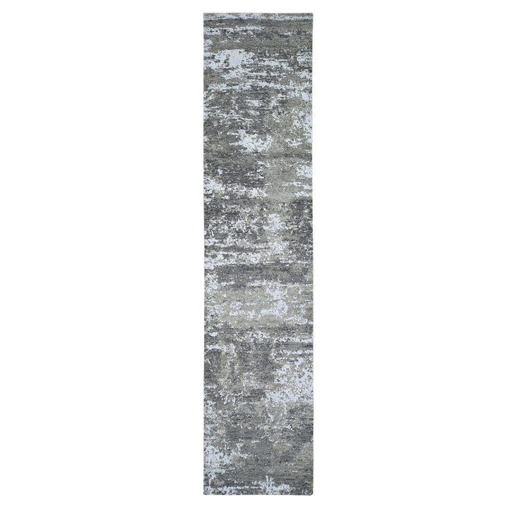 2'6" x 12'0" New Hand Knotted Grey Wool Runner Oriental Rug - MOA10266548